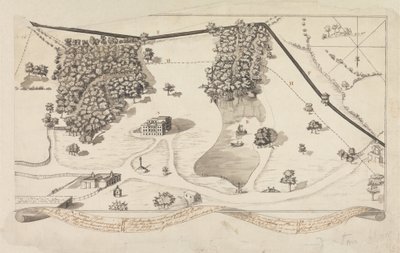 Plan des Parks bei Norton Hall, Norton Priory, ca. 1750-60 von English School